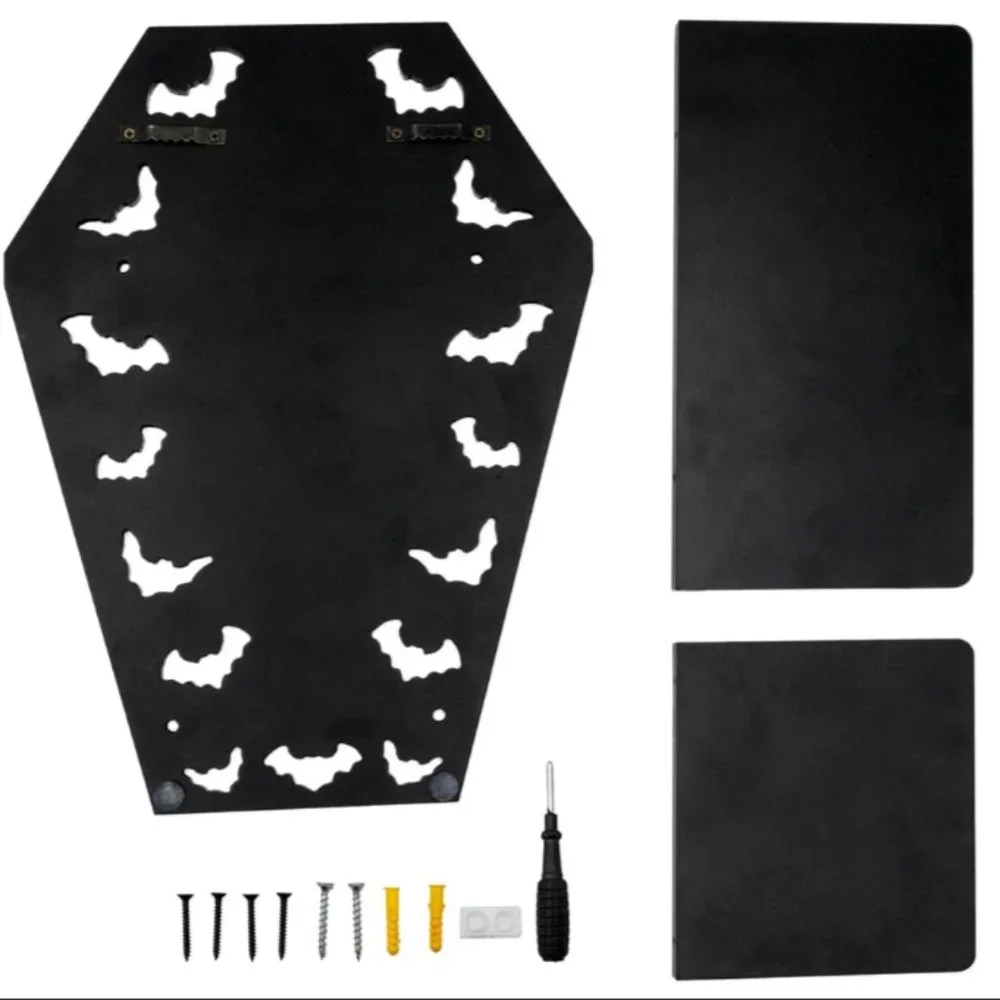 COFFIN BAT SHELF!! Black Mini Wooden Wall Shelving Kit NIB